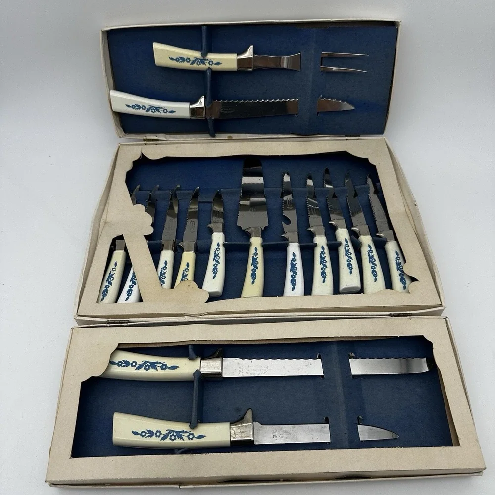 Vintage Sheffield Golden Prestige 15 of 19 pc Set of‎ Kitchen Knives  NOS
